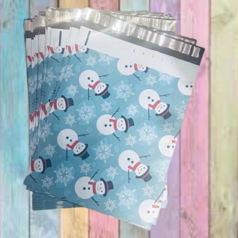 Snowman With Snowflakes 25 Pack 10”x13” Secure Poly Mailers New